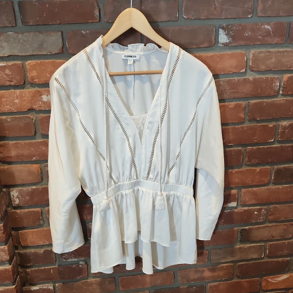 Vintage Silk Cream V-Neck Blouse